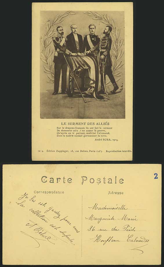 WW1 Le Serment des Allies Oath Andre Rosa 1914 Postcard