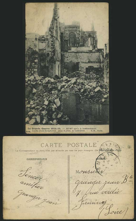 WW1 1914 Old Postcard Reims Rheims Rue Saint Symphorien