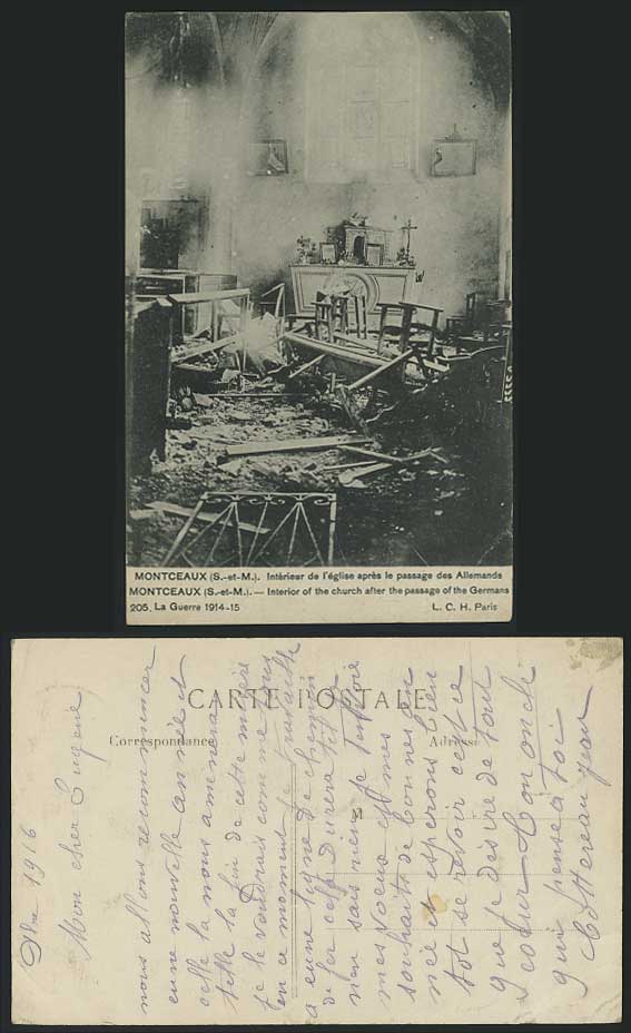 WW1 Montceaux 1916 Old Postcard Church Bombed by German