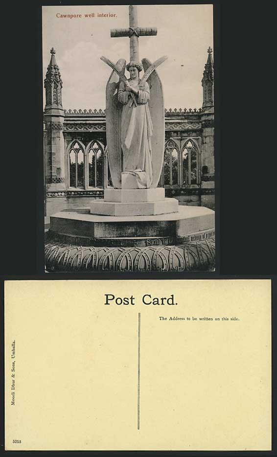 India Old Postcard CAWNPORE Memorial Well, ANGEL STATUE