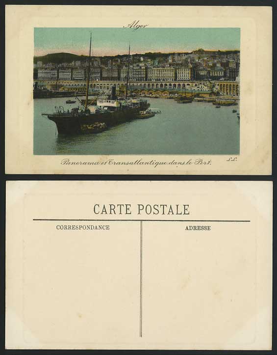 Alger Old Postcard Transatlantique dans le Port Harbour