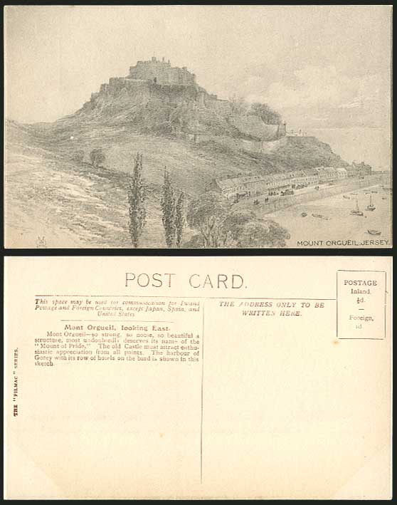 Jersey Mont Mount Orgueil Castle, Harbour Boats Art Artist Drawn Old Postcard