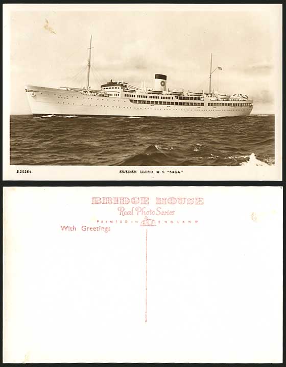 Swedish Lloyd M.S. SAGA Old Postcard Steam Ship Steamer