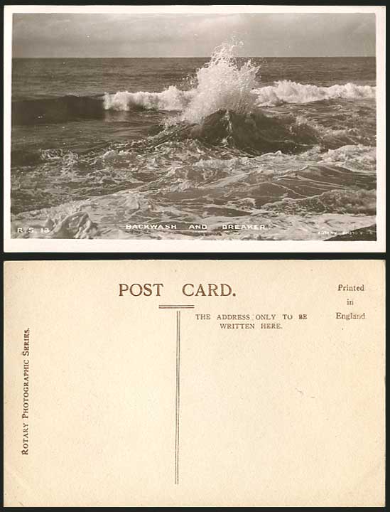 Backwash and Breaker Sea Old Rotary Real Photo Postcard