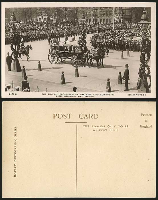 FUNERAL PROCESSION King Edward Carriage Old RP Postcard