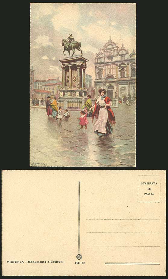 Venezia Monumento a Colleoni Artist Signed Old Postcard
