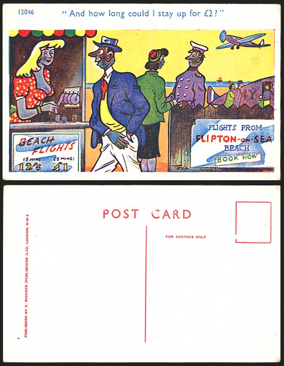 TROW Old Postcard FLIPTON-ON SEA Beach Flights AIRPLANE