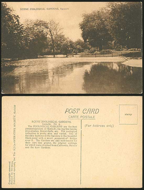 Pakistan Old Postcard Zoological Gardens ZOO in Karachi
