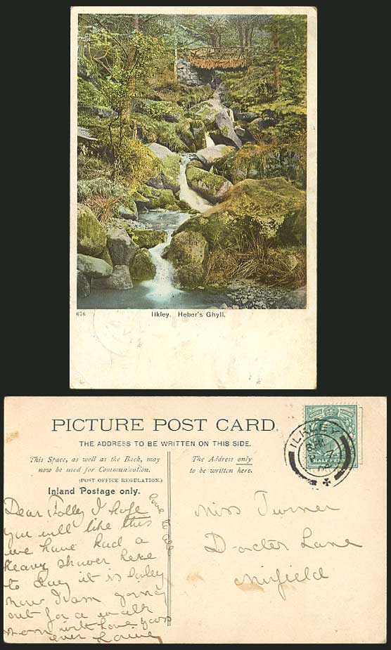 ILKLEY 1904 Old Postcard HEBER'S GHYLL Cascades, Bridge