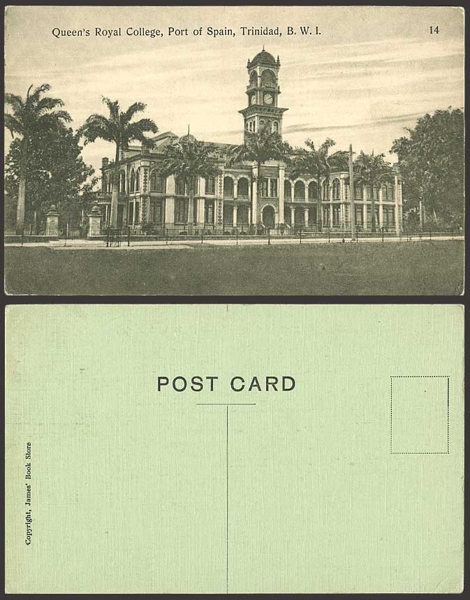 B.W.I. Port of Spain Queen's Royal College Old Postcard