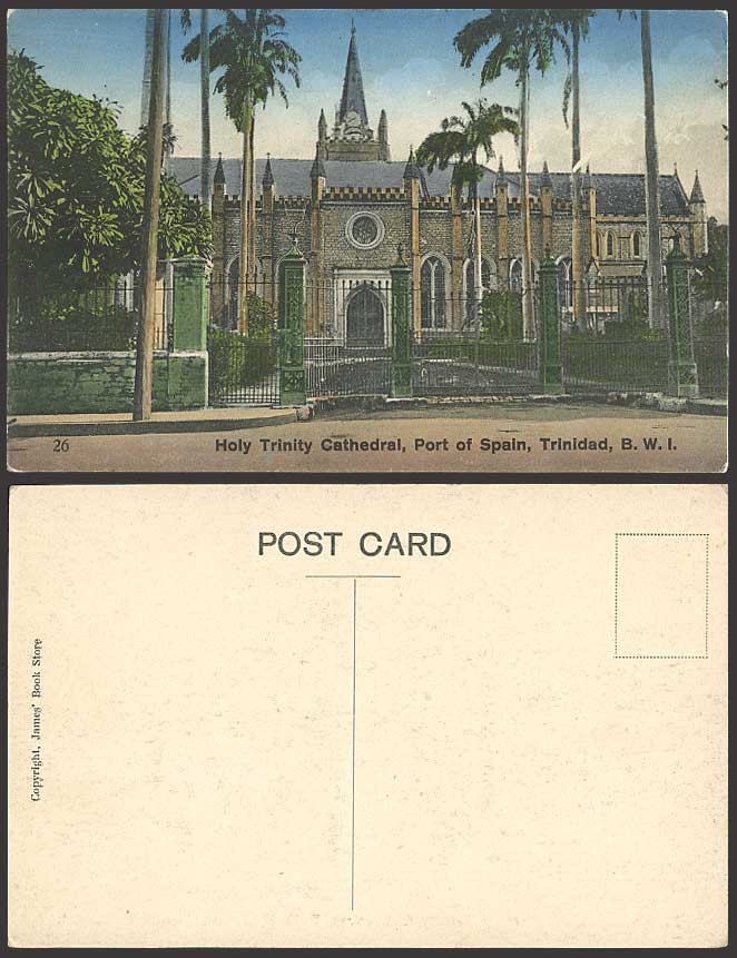 B.W.I Port of Spain Old Postcard Holy Trinity Cathedral