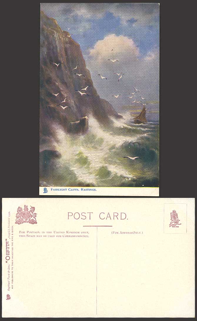 Hastings, Fairlight Cliffs Old Tuck's Oilette Postcard Art Artist Drawn