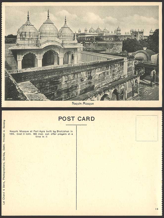 India Old Postcard NAQUIN MOSQUE Fort Agra by Shahjahan