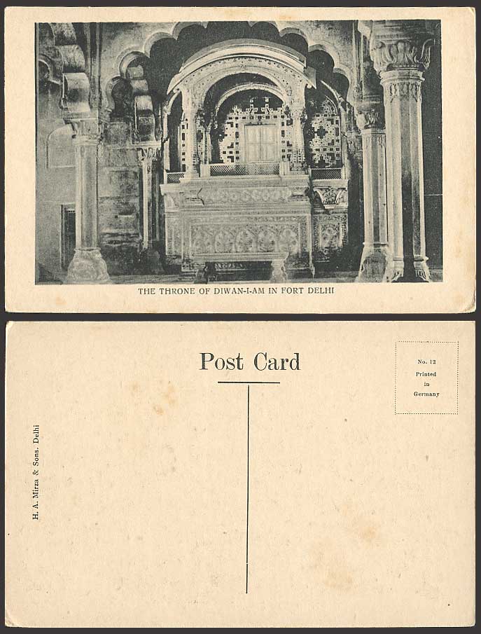India Old Postcard Marble THRONE Diwan-I-am Fort Delhi