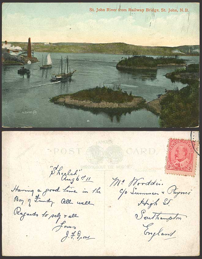 New Brunswick St. John River - Bridge 1911 Old Postcard