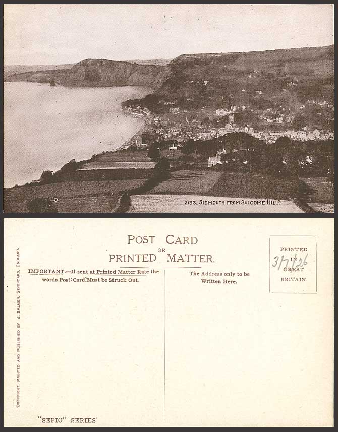 Devon 1926 Old Postcard SIDMOUTH from SALCOME HILL, Sea