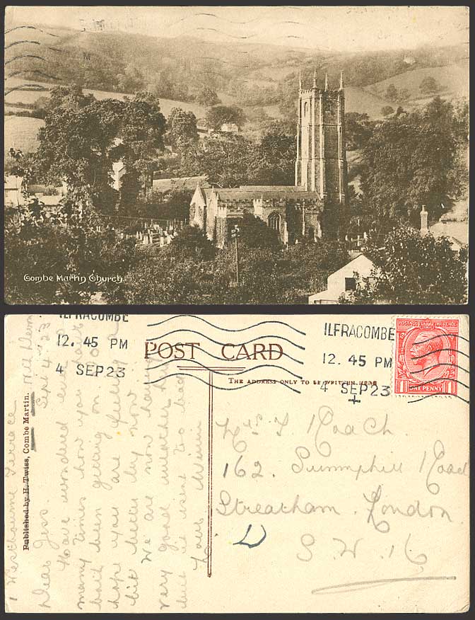 Combe Martin Church, Ilfracombe Devon 1923 Old Postcard