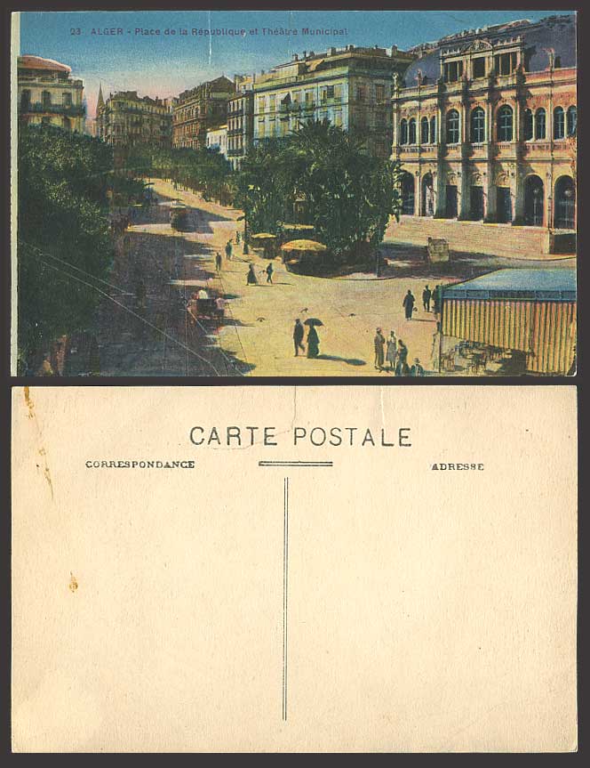 Alger Old Postcard Place Republique & Theatre Municipal