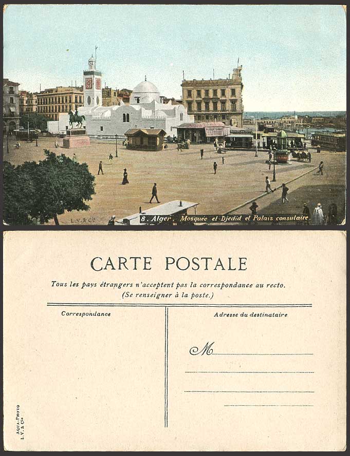 Algeria Alger Old Postcard Mosque el Djedid Palais Consulaire Horse Rider Statue