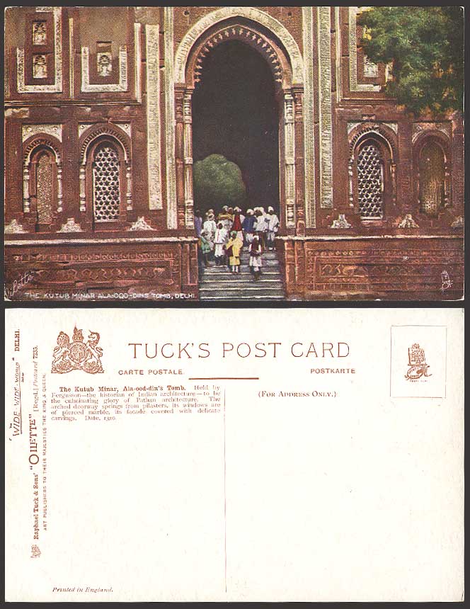 India Delhi Old Tuck's Oilette Postcard Kutub Minar Ala-ood-dins Tomb