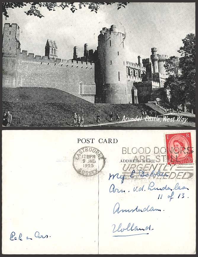 ARUNDEL CASTLE West Way 1955 Old Postcard Blood Donors