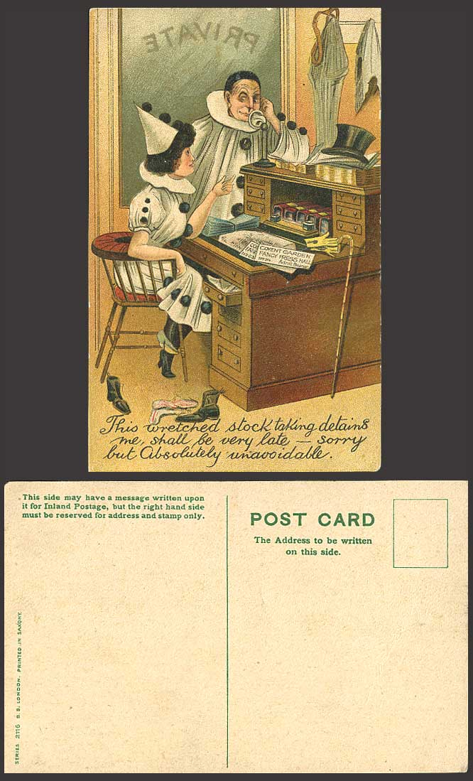 CLOWN Covent Garden Fancy Press Hall Comic Old Postcard
