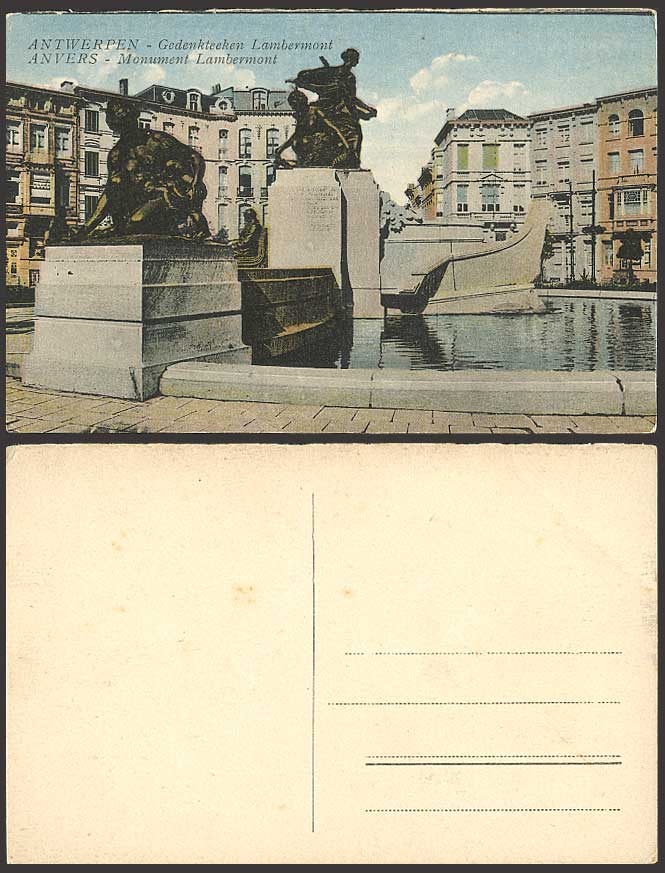 Belgium Antwerp Anvers Monument Lambermont Old Postcard