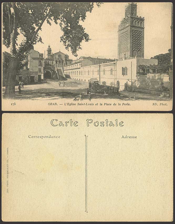 ORAN Old Postcard Eglise Saint-Louis, Place de la Perle