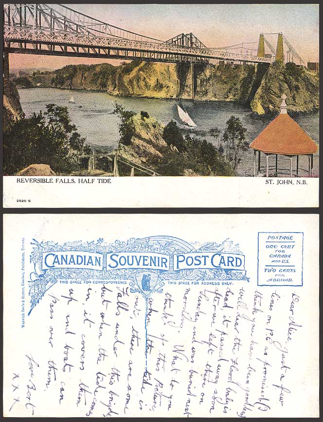 Canada Old Postcard St. John NB Reversible Falls BRIDGE