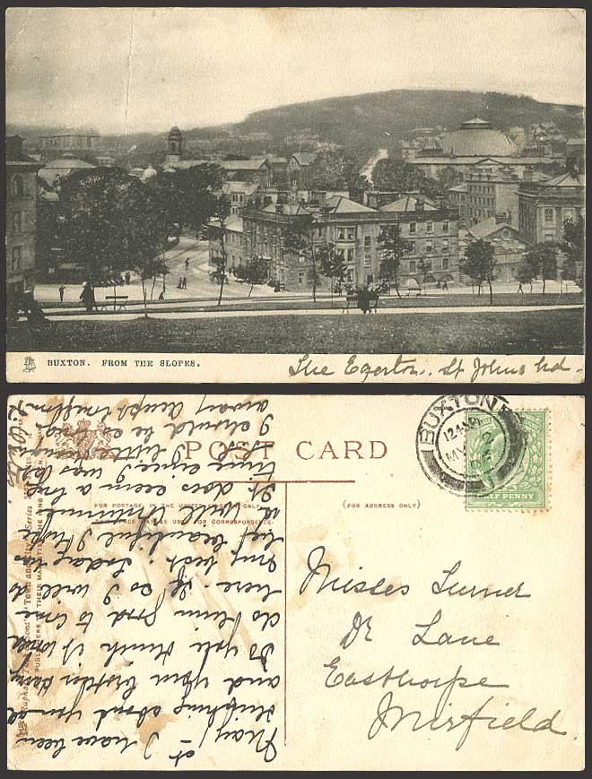 BUXTON from the Slopes, Street 1908 Old Tuck's Postcard
