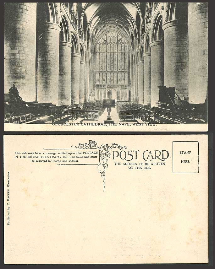 Gloucester Cathedral THE NAVE West, Window Old Postcard