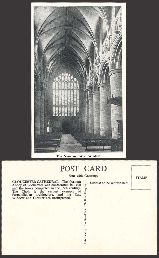 Gloucester Cathedral The Nave, West Window Old Postcard