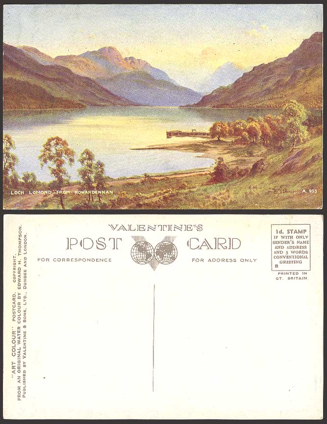 Edward H. Thompson Old Postcard LOCH LOMOND Rowardennan