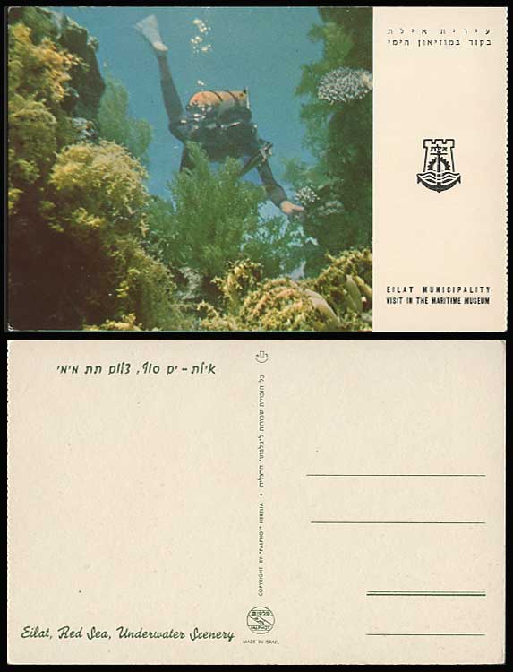 Israel Old Postcard FILAT Red Sea Maritime DIVER Diving