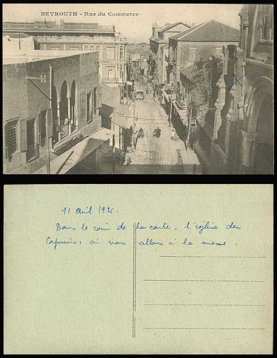Lebanon 1926 Old Postcard Beyrouth Rue du Commerce TRAM