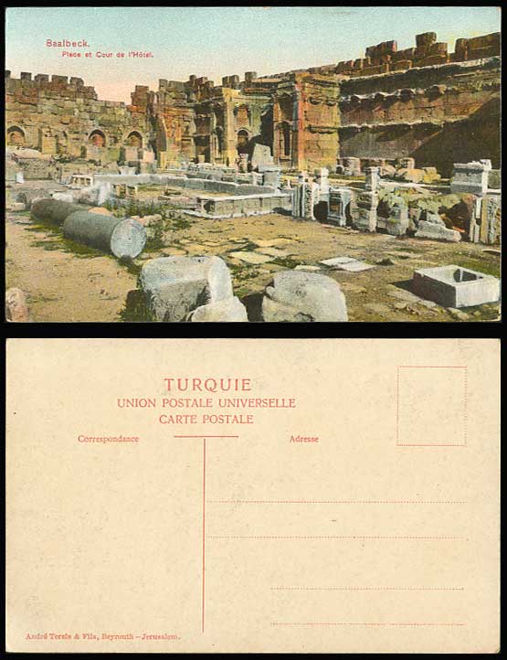 Lebanon Old Postcard BAALBECK Ruins Pl. Cour de L'Hotel