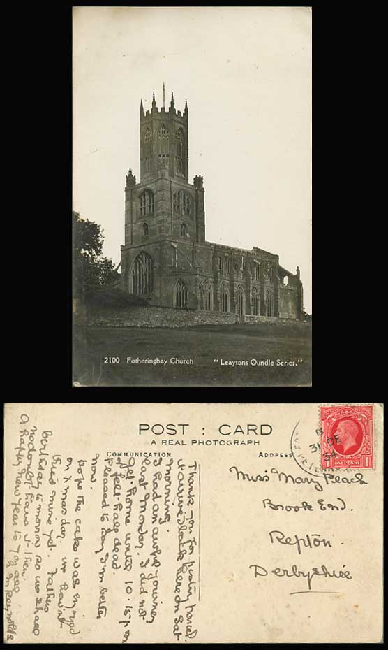 Fotheringhay Church, Northamptonshire 1934 Old Postcard
