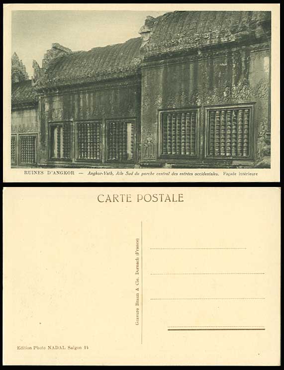 Cambodia Old Postcard ANGKOR Vath Vat Temple Ruins West Wing, Central Porche