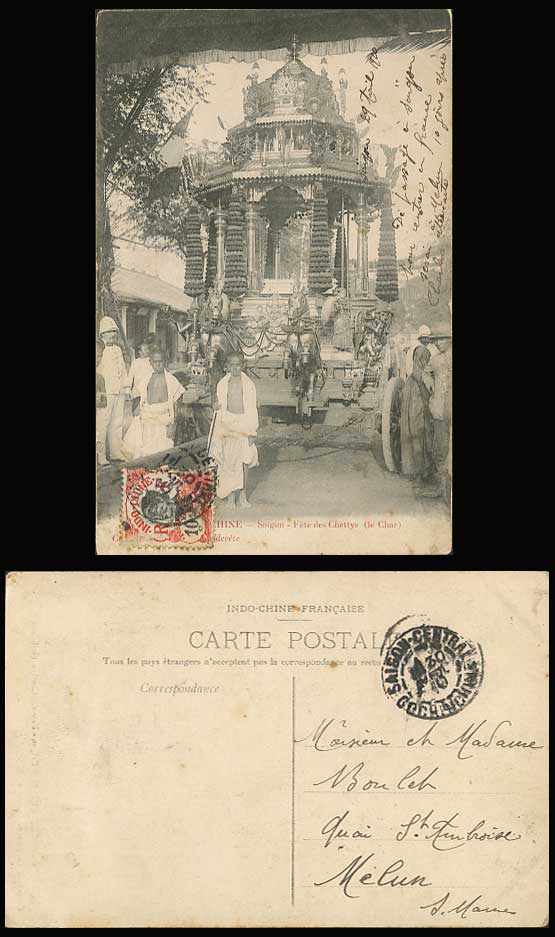 Indochina 1910 Postcard Saigon Fete des Chettys Le Char