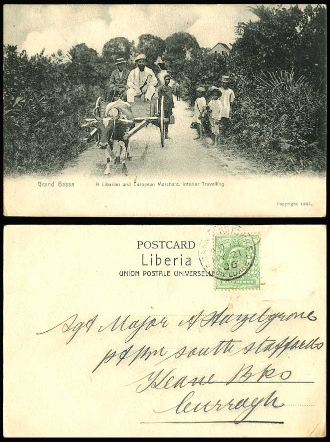 LIBERIA 1906 Old UB Postcard Grand Bassa Liberian & European Merchant Travelling