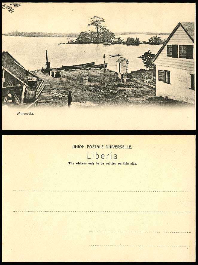 Liberia Old Postcard MONROVIA Island Boats Wine Barrels