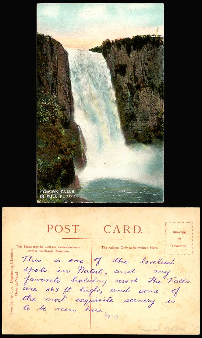 South Africa - HOWICK FALLS in Full Flood, Waterfalls, Natal Old Colour Postcard