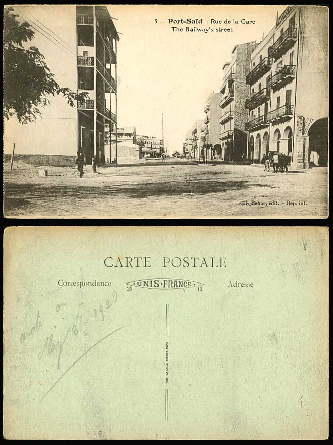 Port Said 1920 Old Postcard Railway Street, Rue de Gare