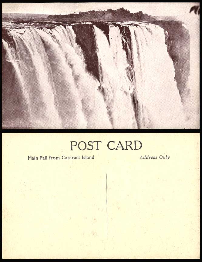 Rhodesia Old Postcard Victoria Falls, Main Fall from Cataract Island, Waterfalls