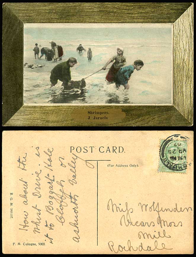 Shrimpers J. Jsraels, Fishery Fishermen Little Girl & Boys 1907 Old Art Postcard