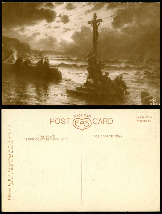 Georges Ph. Ch. Maronlez Anxiety Fishermen Rough Sea Salon 1910 Old ART Postcard