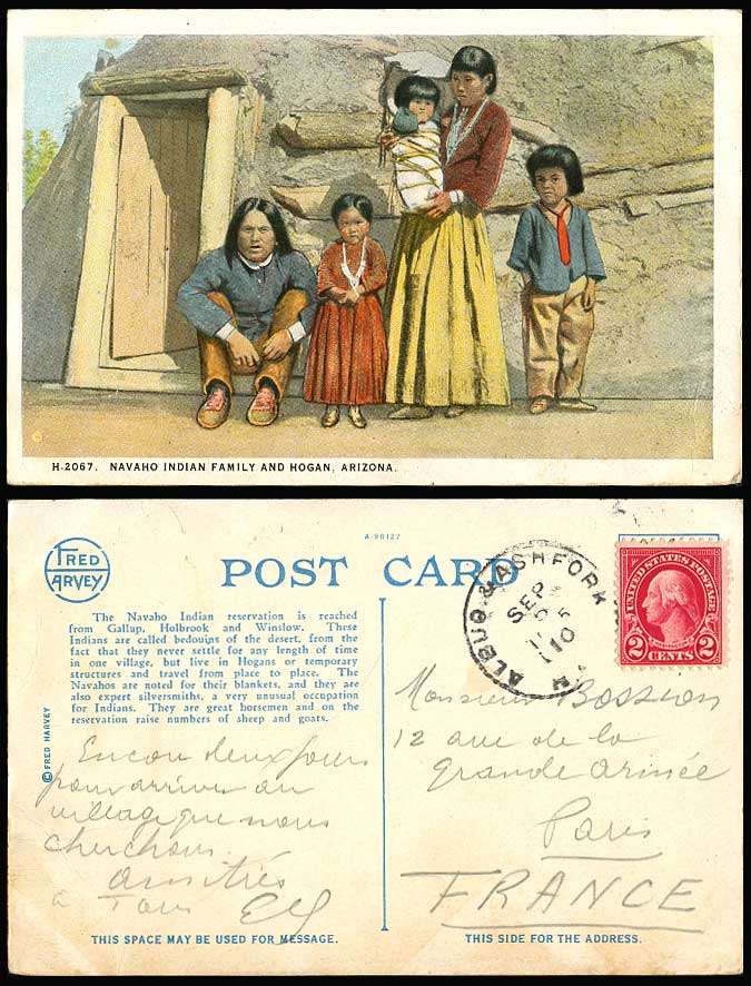 Navaho Indian Family & Hogan, Native American Red Indians Baby 1910 Old Postcard