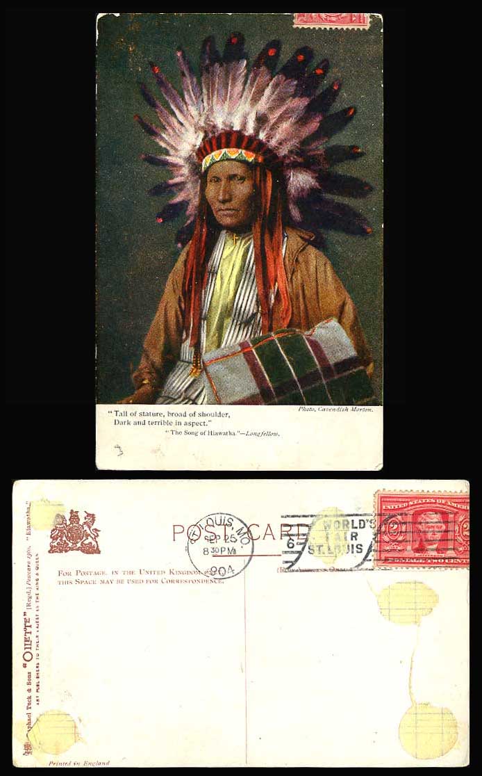 Song of Hiawatha Longfellow, Native American Red Indian 1904 Old Tuck's Postcard