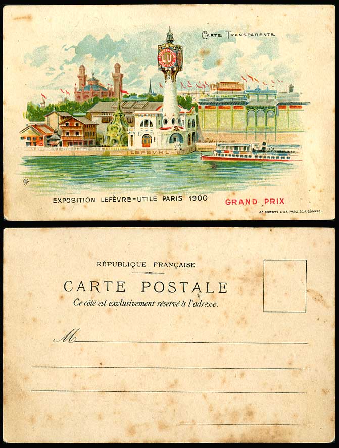 Hold To The Light, Grand Prix Exposition Lefevre-Utile 1900 Novelty Old Postcard