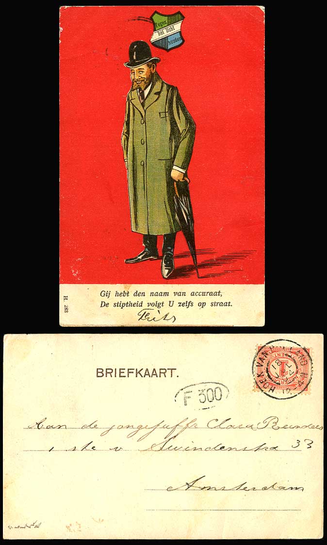 Hold To The Light, Postman Deliver Letter to Man Novelty 1904 Old Dutch Postcard
